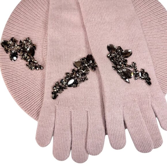 NWT Portolano Beret Hat & Long Gloves Set 2 PCs Blush Beaded Embellished OS - Picture 2 of 13